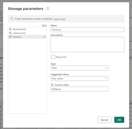 Screenshot of a parameter with the name Territory