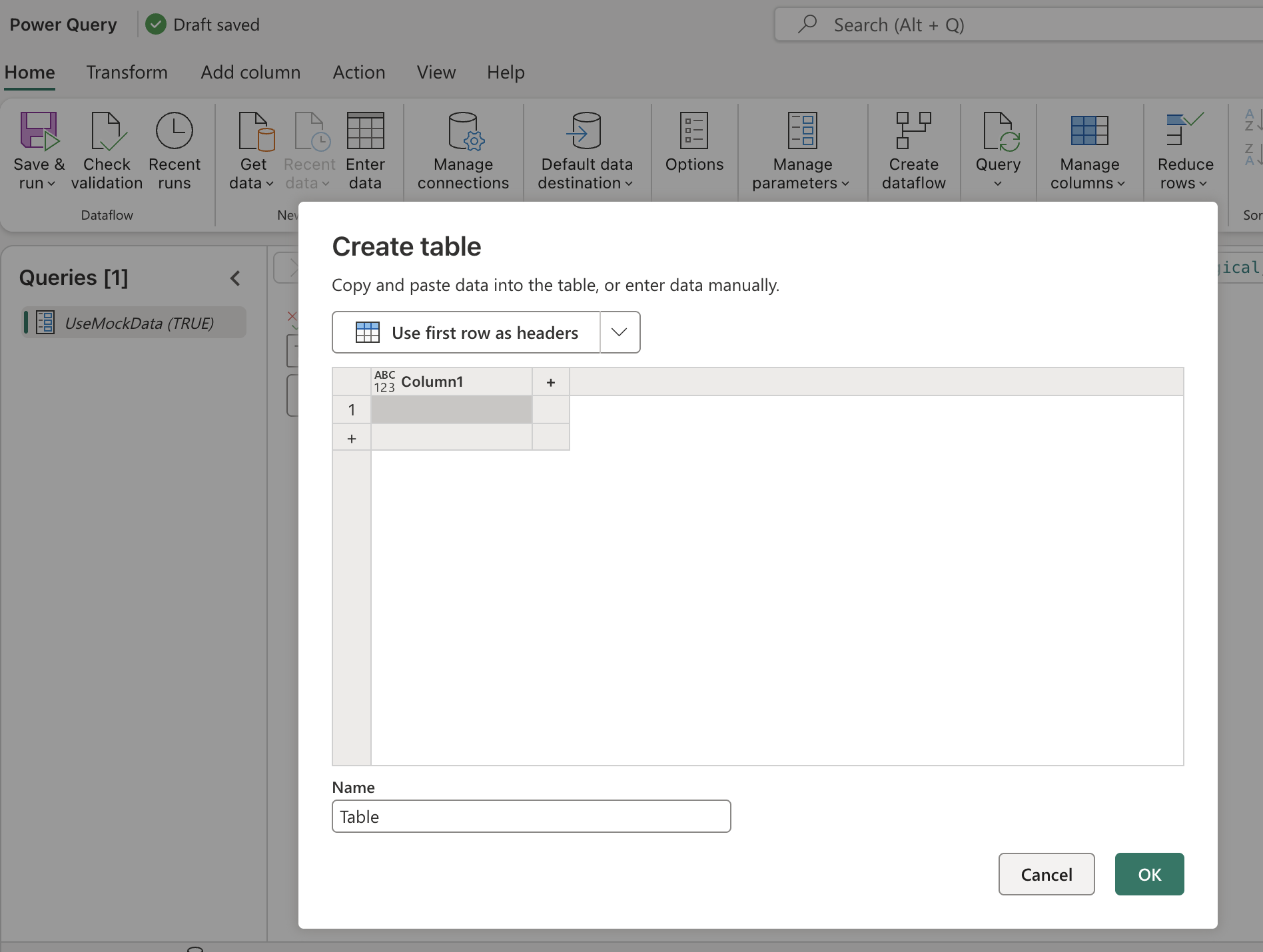 Screenshot of the Enter data approach