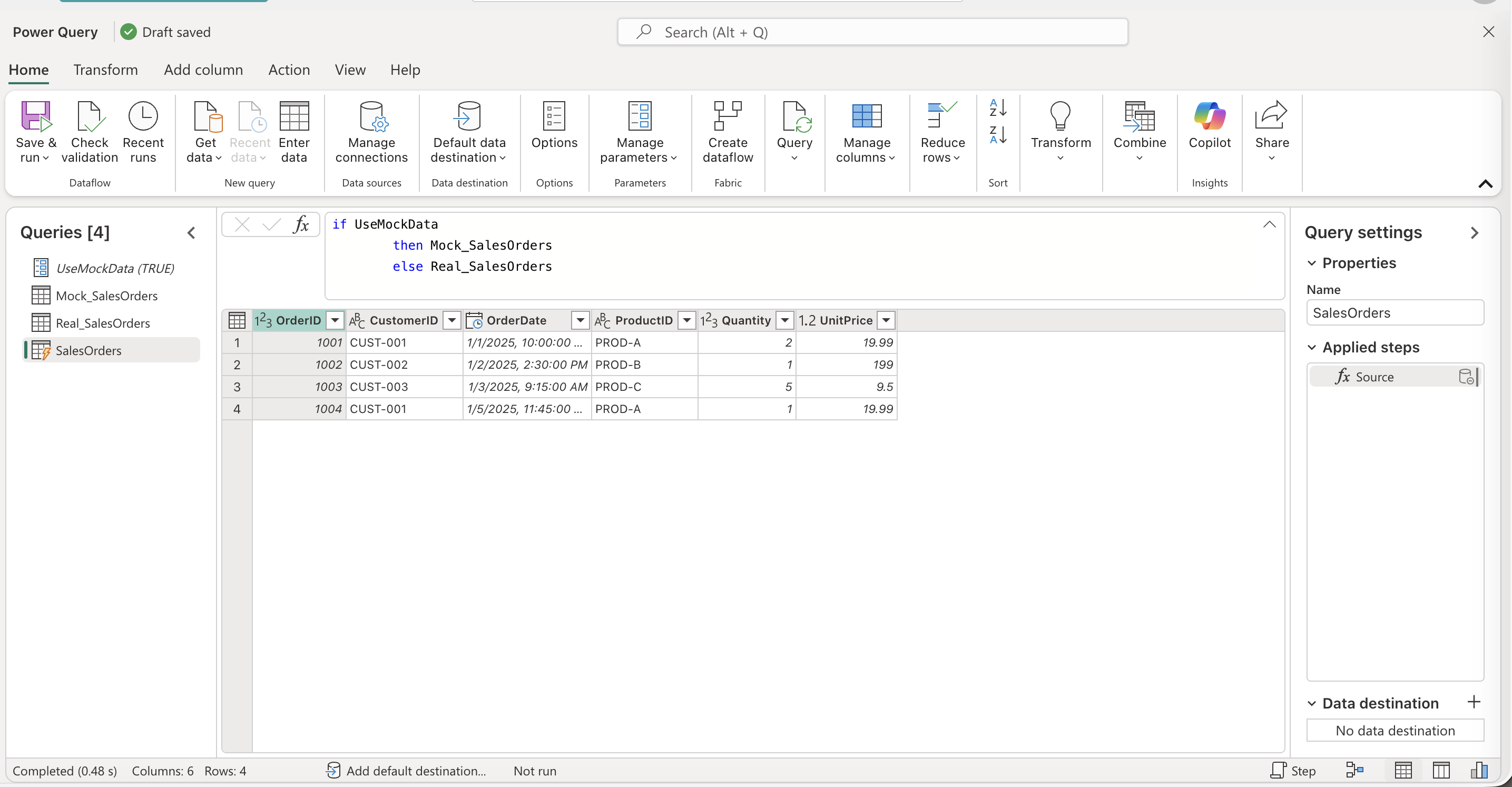 Screenshot of Dataflow loading mockup data